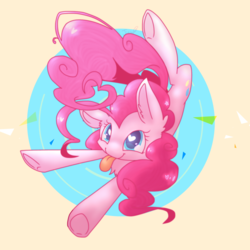Size: 1024x1024 | Tagged: safe, artist:jisuppe, pinkie pie, earth pony, pony, g4, chest fluff, cute, diapinkes, ear fluff, female, heart eyes, mare, smiling, solo, tongue out, underhoof, wingding eyes