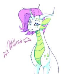 Size: 3213x3901 | Tagged: safe, artist:xcolorblisssketchx, oc, oc only, oc:willow, dracony, dragon, hybrid, dragoness, female, high res, interspecies offspring, looking at you, offspring, parent:rarity, parent:spike, parents:sparity, smiling, solo