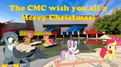 Size: 933x522 | Tagged: safe, artist:didgereethebrony, apple bloom, babs seed, gabby, scootaloo, sweetie belle, griffon, australia, christmas 2017, cutie mark crusaders, merry christmas, museum