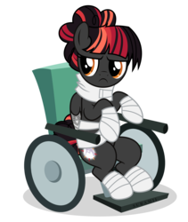Size: 3784x4488 | Tagged: safe, artist:suramii, oc, oc only, oc:night vision, pegasus, pony, bandage, female, injured, mare, ouch, simple background, solo, transparent background, wheelchair