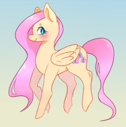 Size: 994x996 | Tagged: safe, artist:kaelonial, fluttershy, pegasus, pony, g4, blushing, female, folded wings, gradient background, mare, profile, smiling, solo