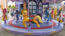 Size: 512x288 | Tagged: safe, applejack, fluttershy, princess celestia, rainbow dash, rarity, twilight sparkle, g4, bootleg, carousel, china, irl, merry-go-round, photo