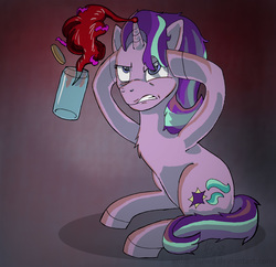 Size: 900x871 | Tagged: safe, artist:animatorwil, starlight glimmer, pony, unicorn, all bottled up, g4, anger magic, bottle, bottled rage, female, magic, mare, newbie artist training grounds, simple background, solo