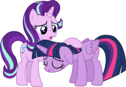 Size: 2803x1932 | Tagged: safe, artist:davidsfire, starlight glimmer, twilight sparkle, alicorn, pony, unicorn, fame and misfortune, g4, duo, duo female, female, folded wings, mare, simple background, teacher and student, transparent background, twilight sparkle (alicorn), vector