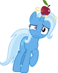 Size: 3063x3816 | Tagged: safe, artist:frownfactory, trixie, pony, unicorn, g4, uncommon bond, .svg available, apple, circling stars, dazed, dizzy, female, food, high res, horn, horn guard, horn impalement, majestic as fuck, mare, simple background, solo, stars, svg, transparent background, vector