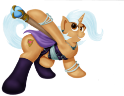 Size: 800x619 | Tagged: safe, artist:thedigodragon, oc, oc only, pony, cape, clothes, socks, solo, staff