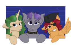 Size: 1280x805 | Tagged: safe, artist:thedigodragon, oc, oc only, oc:mirror armor, oc:springboard jackie, oc:switchblade, pony