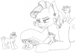 Size: 1280x910 | Tagged: safe, artist:thedigodragon, oc, oc only, pony, grayscale, macro, monochrome, size difference