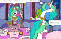 Size: 3282x2090 | Tagged: safe, artist:eternaljonathan, princess cadance, princess celestia, alicorn, pony, comic:a new twist, g4, canterlot castle, comic, crib, high res, note, princess, traditional art