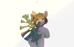 Size: 2973x1908 | Tagged: safe, artist:dagmell, oc, oc only, oc:somber solace, earth pony, pony, colt, flower, foal, male, monstera, solo, ych result