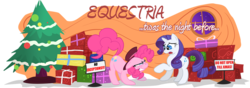 Size: 1000x350 | Tagged: safe, pinkie pie, rarity, equestria daily, g4, christmas, christmas tree, holiday, the night before christmas, tree