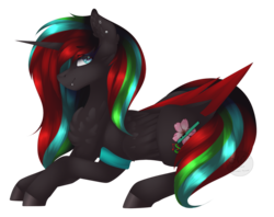 Size: 1024x812 | Tagged: safe, artist:mauuwde, oc, oc only, oc:nova, alicorn, pony, fangs, female, mare, prone, simple background, solo, transparent background