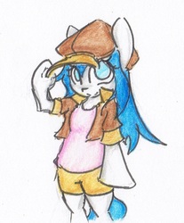 Size: 972x1172 | Tagged: safe, artist:spheedc, oc, oc only, oc:light chaser, semi-anthro, hat, solo, traditional art