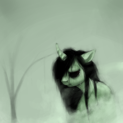 Size: 1000x1000 | Tagged: safe, artist:funnymouth, oc, oc only, pony, unicorn, creepy, crying, fog, solo