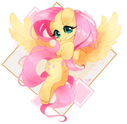 Size: 1074x1046 | Tagged: safe, artist:cheli-1104, fluttershy, pegasus, pony, g4, cute, daaaaaaaaaaaw, female, floppy ears, flying, hnnng, hooves to the chest, long mane, looking at you, mare, shyabetes, simple background, smiling, solo, spread wings, transparent background, wings