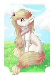 Size: 718x1024 | Tagged: safe, artist:graypillow, oc, oc only, butterfly, cloud, grass, sky, solo