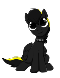 Size: 1592x2048 | Tagged: safe, artist:tayarinne, edit, oc, oc only, oc:shadow whip, pegasus, pony, 2018 community collab, derpibooru community collaboration, collar, cute, looking at you, male, pet play, ponysona, simple background, solo, stallion, transparent background, wings