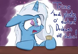 Size: 1000x700 | Tagged: safe, artist:heir-of-rick, trixie, pony, unicorn, g4, dialogue, drunk, female, floppy ears, mare, messy mane, open mouth, solo