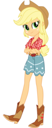 Size: 900x2200 | Tagged: safe, artist:mlgskittles, edit, edited edit, editor:slayerbvc, vector edit, applejack, equestria girls, g4, my little pony equestria girls: legend of everfree, boots, braless, breasts, cleavage, crossed arms, female, front knot midriff, midriff, shoes, simple background, solo, transparent background, vector