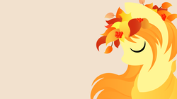 Size: 3840x2160 | Tagged: safe, artist:rish--loo, oc, oc only, oc:aurryhollows, pony, cute, eyes closed, female, high res, leaves, lineless, male, mare, minimalist, modern art, simple background, solo, stallion, wallpaper