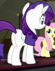 Size: 461x597 | Tagged: safe, screencap, fluttershy, rarity, g4, the saddle row review, butt, cropped, plot