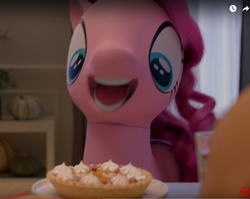 Size: 1060x842 | Tagged: dead source, safe, screencap, pinkie pie, g4, commercial, food, holiday, open mouth, pie, target, thanksgiving