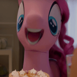 Size: 512x512 | Tagged: safe, screencap, pinkie pie, earth pony, pony, g4, animated, commercial, derp, female, food, mare, meme, open mouth, pie, target, vibrating, wat, x intensifies
