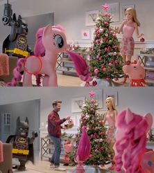 Size: 960x1080 | Tagged: safe, pinkie pie, earth pony, human, pony, g4, barbie, batman, christmas, christmas 2017, christmas ornament, christmas star, christmas tree, commercial, decoration, holiday, irl, irl human, lego, lego batman, missing cutie mark, nate berkus, ornament, ornaments, peppa pig, peppa pig (character), photo, poppy help springwater, target, target (store), toy, tree, trolls