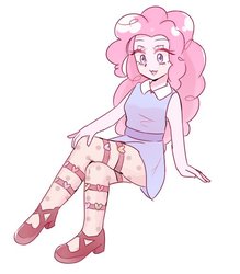 Size: 510x582 | Tagged: safe, artist:nemucure, pinkie pie, human, equestria girls, g4, clothes, cute, diapinkes, dress, female, pantyhose, shoes, simple background, sitting, sleeveless, solo, white background