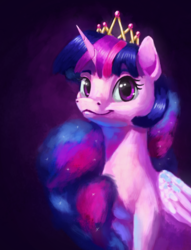 Size: 2429x3180 | Tagged: safe, artist:terrafomer, twilight sparkle, alicorn, pony, g4, bust, crown, ethereal mane, female, high res, jewelry, long mane, portrait, regalia, smiling, solo, twilight sparkle (alicorn)