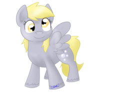 Size: 1024x768 | Tagged: safe, artist:usagi-zakura, derpy hooves, pegasus, pony, g4, female, mare, signature, simple background, smiling, solo, spread wings, transparent background, unshorn fetlocks, wings