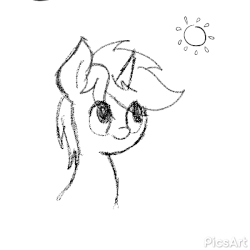 Size: 600x600 | Tagged: safe, artist:php142, oc, oc only, oc:purple flix, pony, unicorn, :|, angry, animated, bust, cloud, cloudy, cute, floppy ears, grayscale, head only, male, monochrome, outdoors, smiling, solo, sun