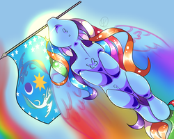 Size: 1000x800 | Tagged: safe, artist:laurabaggins, rainbow dash, pony, g4, chest fluff, female, flag, flag of equestria, flying, solo