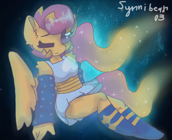 Size: 1906x1554 | Tagged: safe, artist:synnibear03, scootaloo, oc, oc:ponytale scootaloo, anthro, comic:ponytale, g4, blue underwear, clothes, female, outertale, outertale scootaloo, panties, skirt, solo, underwear, upskirt