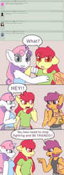 Size: 2124x5828 | Tagged: safe, artist:synnibear03, apple bloom, scootaloo, sweetie belle, oc, oc:ponytale apple bloom, oc:ponytale scootaloo, oc:ponytale sweetie belle, anthro, comic:ponytale, g4, cutie mark crusaders