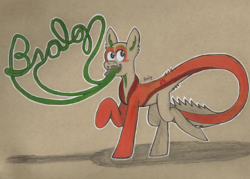 Size: 2281x1629 | Tagged: safe, artist:b-cacto, oc, oc only, oc:non toxic, monster pony, original species, tatzlpony, multiple tongues, tongue out, traditional art, typography