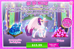 Size: 1084x720 | Tagged: safe, gameloft, princess ember, queen novo, thorax, twilight sparkle, changedling, changeling, classical hippogriff, dragon, hippogriff, g4, my little pony: the movie, triple threat, advertisement, costs real money, crack is cheaper, female, greed, greedloft, ice sculpture, introduction card, king thorax, solo