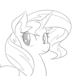 Size: 500x500 | Tagged: dead source, safe, artist:reiduran, sunset shimmer, pony, unicorn, g4, cute, female, grayscale, looking at you, mare, monochrome, shimmerbetes, simple background, smiling, solo, white background