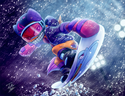 Size: 1200x923 | Tagged: safe, artist:tsitra360, part of a set, scootaloo, pegasus, pony, g4, badass, bipedal, boots, clothes, cutie mark, female, gloves, goggles, hoodie, jacket, shoes, snow, snowboard, socks, solo, sports, stunt, wings