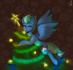 Size: 2100x2000 | Tagged: safe, artist:serodart, oc, oc only, pegasus, pony, christmas, christmas tree, female, garland, high res, holiday, solo, tree