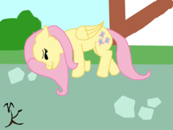 Size: 1280x960 | Tagged: safe, artist:valravnknight, fluttershy, pony, g4, fanart, female, ponyville, sad, solo, vent art