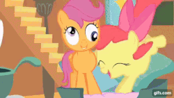 Size: 640x360 | Tagged: safe, edit, edited screencap, screencap, apple bloom, fluttershy, scootaloo, sweetie belle, earth pony, pegasus, pony, unicorn, g4, season 1, stare master, the show stoppers, angry, animated, annoyed, appleloosan psychiatrist, butt scootin', cute, cutie mark crusaders, eyes closed, female, filly, frontier psychiatrist, frown, gifs.com, glare, head shake, headbang, laughing, mare, open mouth, pmv, pronking, raised hoof, sitting, smiling, unamused, youtube link
