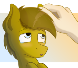 Size: 4096x3592 | Tagged: safe, artist:twitchy rudder, oc, oc only, oc:twitchy rudder, earth pony, pony, abstract background, blushing, cute, disembodied hand, hand, male, petting, rubbing, solo, teary eyes
