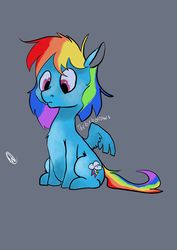 Size: 3508x4960 | Tagged: safe, artist:thebirbdraws, rainbow dash, pegasus, pony, g4, female, looking down, simple background, sitting, solo, spread wings, wings