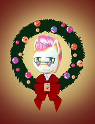 Size: 2550x3300 | Tagged: safe, artist:flutterluv, starstreak, earth pony, pony, g4, bust, christmas wreath, high res, male, portrait, smiling, solo, stallion, sunglasses, wreath