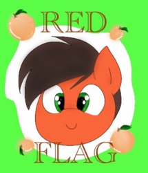 Size: 334x389 | Tagged: safe, artist:zigragirl, oc, oc only, oc:red flag, earth pony, pony, bust, food, fruit, irc, male, peach, portrait, solo, stallion, traditional art