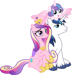 Size: 3000x3148 | Tagged: safe, artist:cloudy glow, artist:parclytaxel, princess cadance, princess flurry heart, shining armor, alicorn, pony, unicorn, g4, once upon a zeppelin, .ai available, family, folded wings, high res, raised hoof, simple background, sitting, spread wings, transparent background, vector, wings