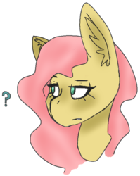 Size: 580x728 | Tagged: safe, artist:itzdatag0ndray, fluttershy, pony, g4, alternate hairstyle, bust, confused, ear fluff, female, looking at something, looking away, looking sideways, portrait, question mark, simple background, solo, white background