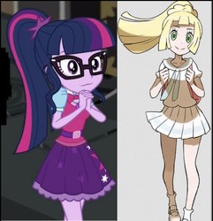 Size: 1040x1080 | Tagged: safe, screencap, sci-twi, twilight sparkle, equestria girls, equestria girls specials, g4, my little pony equestria girls: movie magic, clothes, comparison, crossover, cute, dress, female, lillie, nerds, pokémon, pokémon sun and moon, ponytail