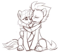 Size: 767x691 | Tagged: safe, artist:lispp, fizzlepop berrytwist, tempest shadow, twilight sparkle, pony, g4, my little pony: the movie, clothes, female, kissing, lesbian, monochrome, scarf, shared clothing, shared scarf, ship:tempestlight, shipping, sketch